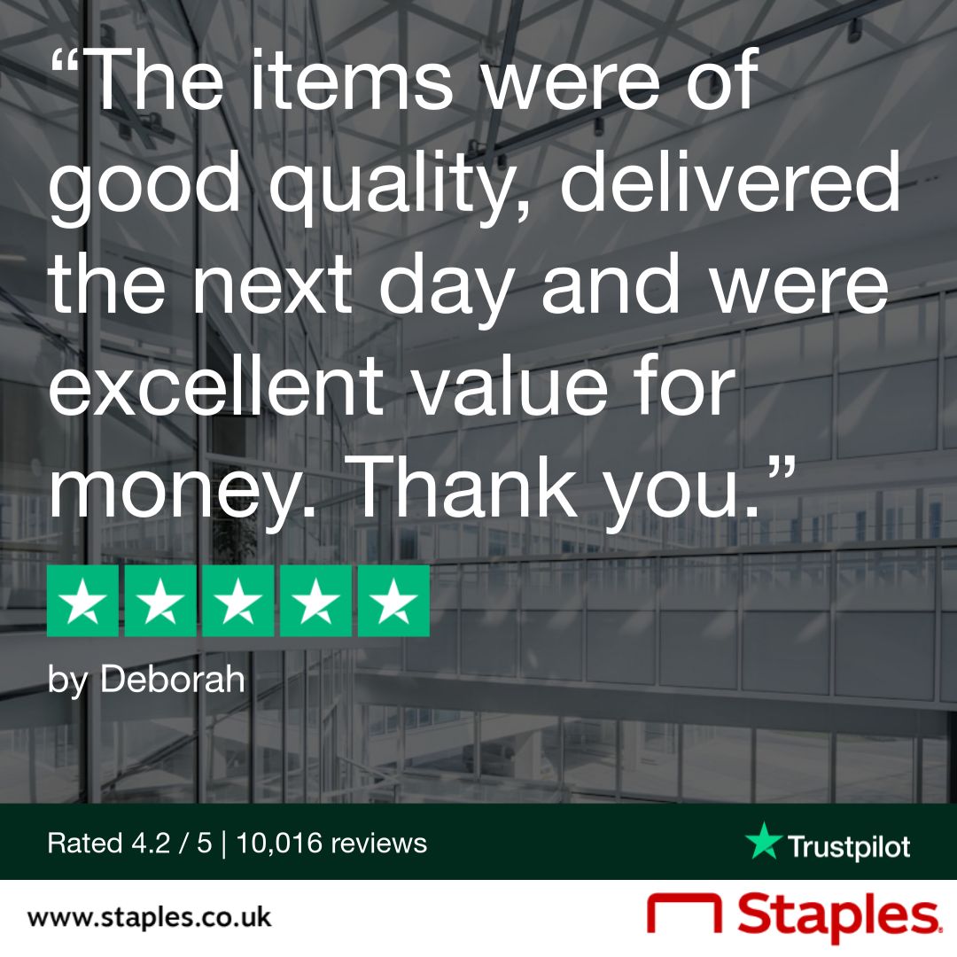 StaplesUK's tweet photo. We're overjoyed to announce that we've reached 10k reviews on Trustpilot! 🌟

Thank you to each &amp; every one of our customers for your trust and support!

Haven't experienced our exceptional service yet? Place your order at Staples UK today and discover what sets us apart! ❤️ https://t.co/IlAsbhHjD2