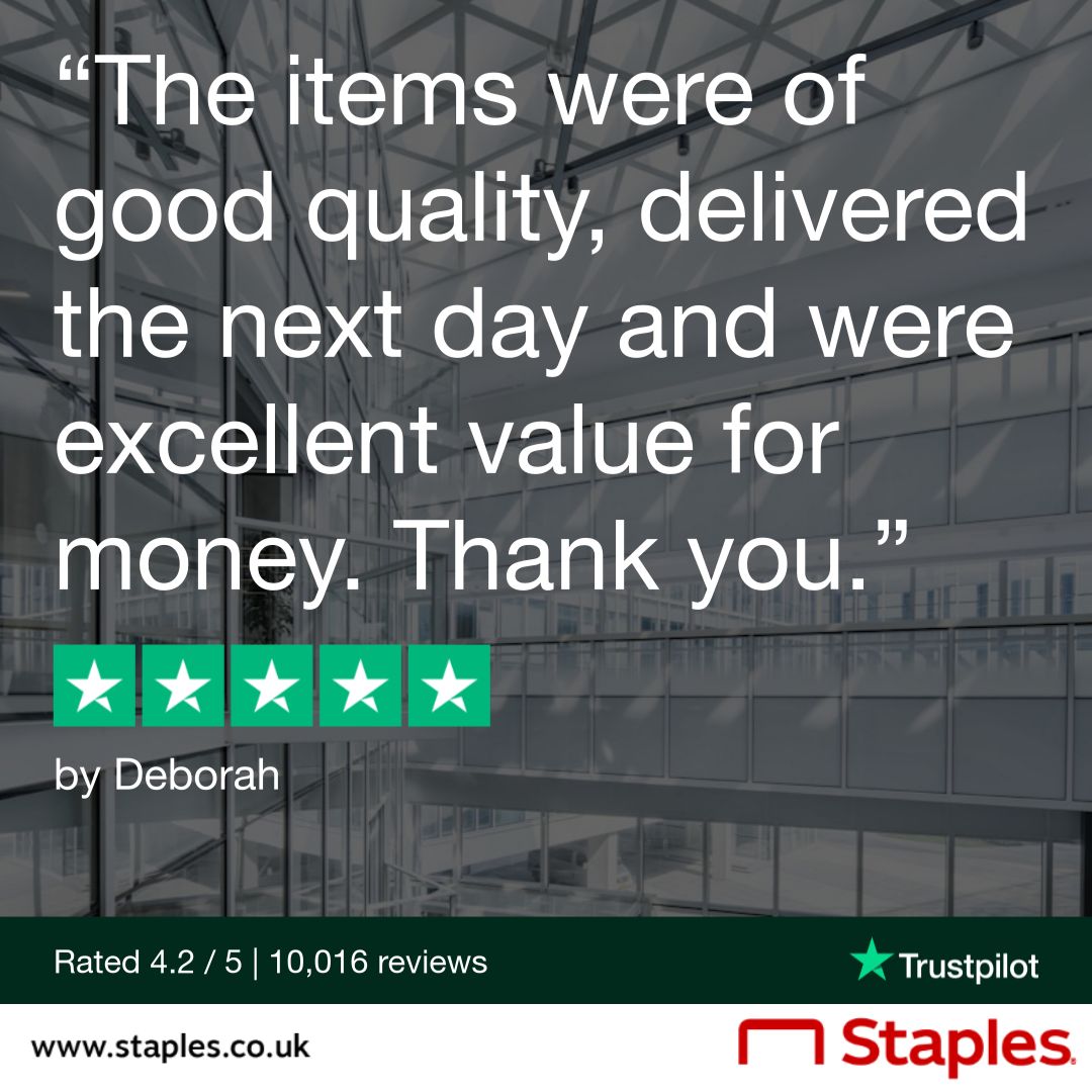 We're overjoyed to announce that we've reached 10k reviews on Trustpilot! 🌟 Thank you to each & every one of our customers for your trust and support! Haven't experienced our exceptional service yet? Place your order at Staples UK today and discover what sets us apart! ❤️