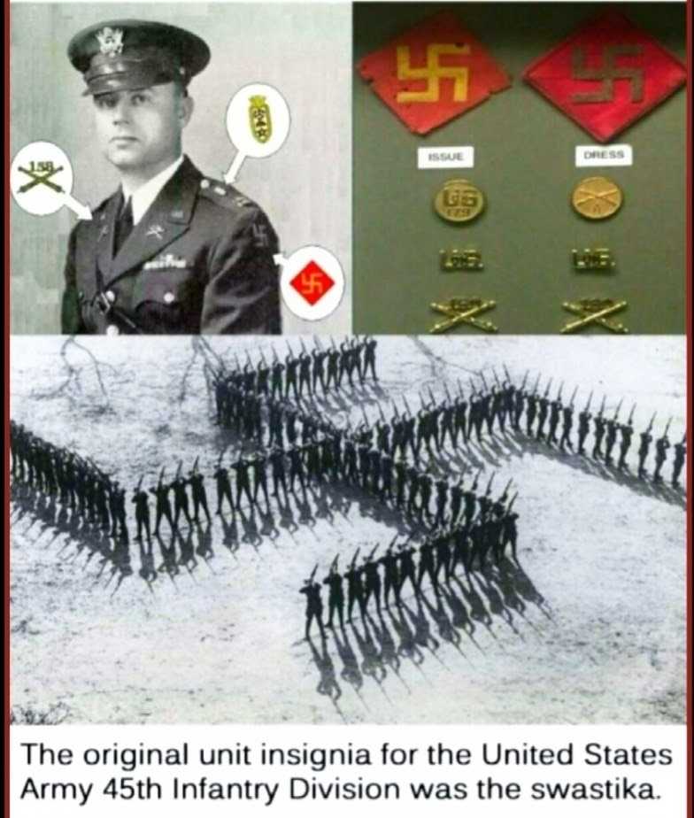 SLiTAZ_'s tweet photo. @JameseyBoy65 
@ZeroDarkKitty 
@cudagirl0730 

The Swastika Was The Original Unit insignia US Army 45th Infantry Division https://t.co/mtsDLQERR4