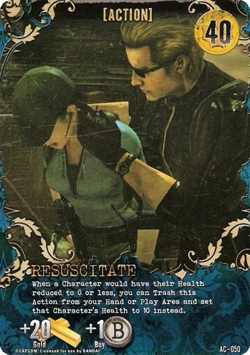 JillJVF96's tweet photo. One of cards from official RE deck building game named"Resuscitate" and it shows #AlbertWesker's reanimating #JillValentine in #REtM3D.
It's interesting this chars choice since he canonically saved her while she was presumed dead.
#ResidentEvil #REBHFun #RE5 #バイオハザード https://t.co/x9YxW4HALD