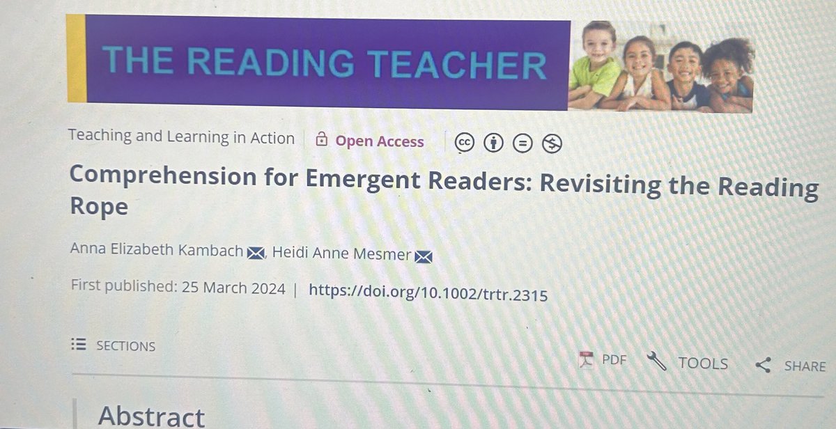 Ever wonder about emergent comprehension? The language side of the Reading Rope? How language structures play into reading comprehension? What is verbal reasoning? How it can be developed with emergent readers? Check this out ila.onlinelibrary.wiley.com/doi/10.1002/tr…