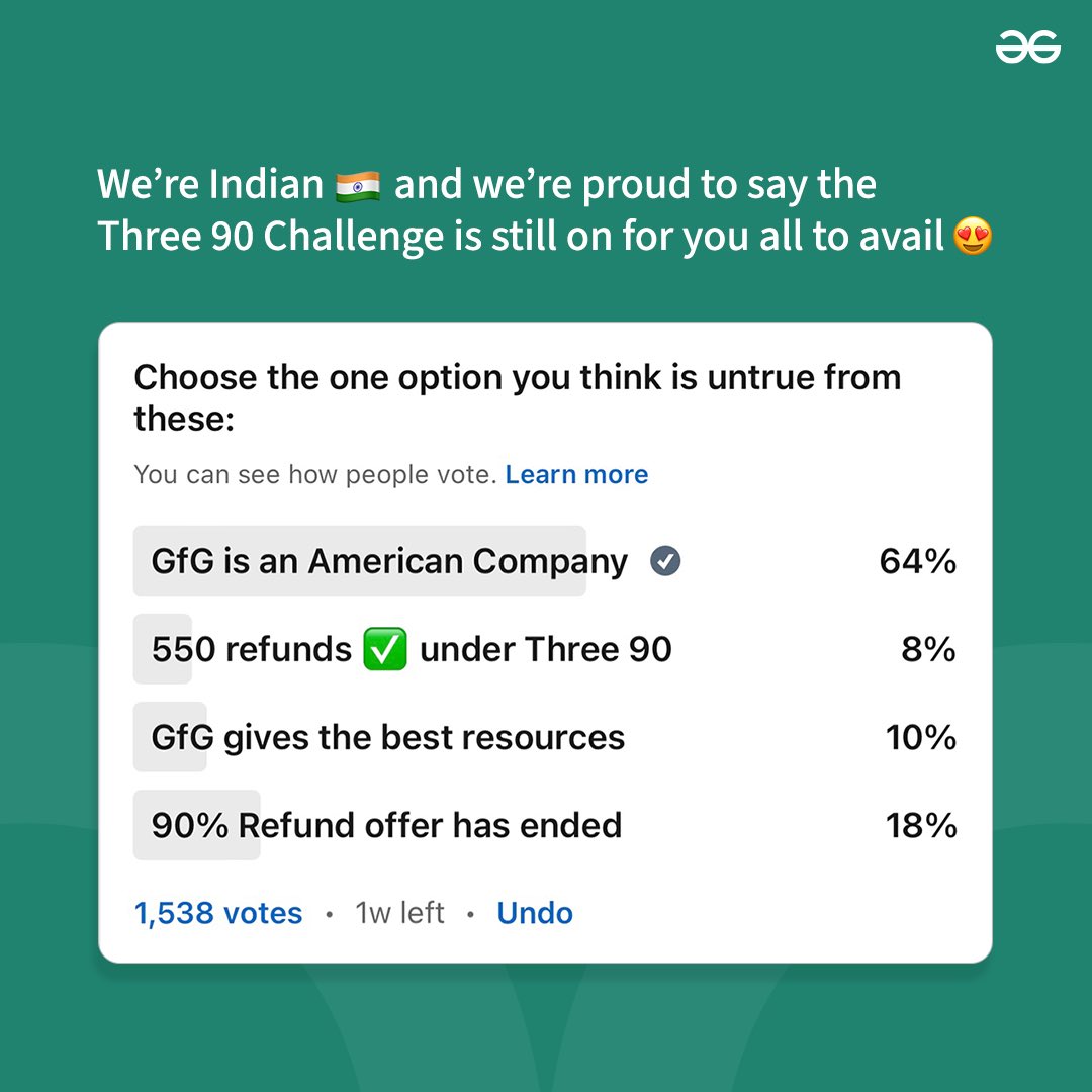 geeksforgeeks's tweet photo. GeeksforGeeks- Desi aur Dildaar 😏
.
.
Start now if you still haven’t: https://t.co/ROqEvHmLBn
.
.
.
.
.
#gfg #geeksforgeeks #codinglife #three90 #learntocode https://t.co/HoeD9RIdGM