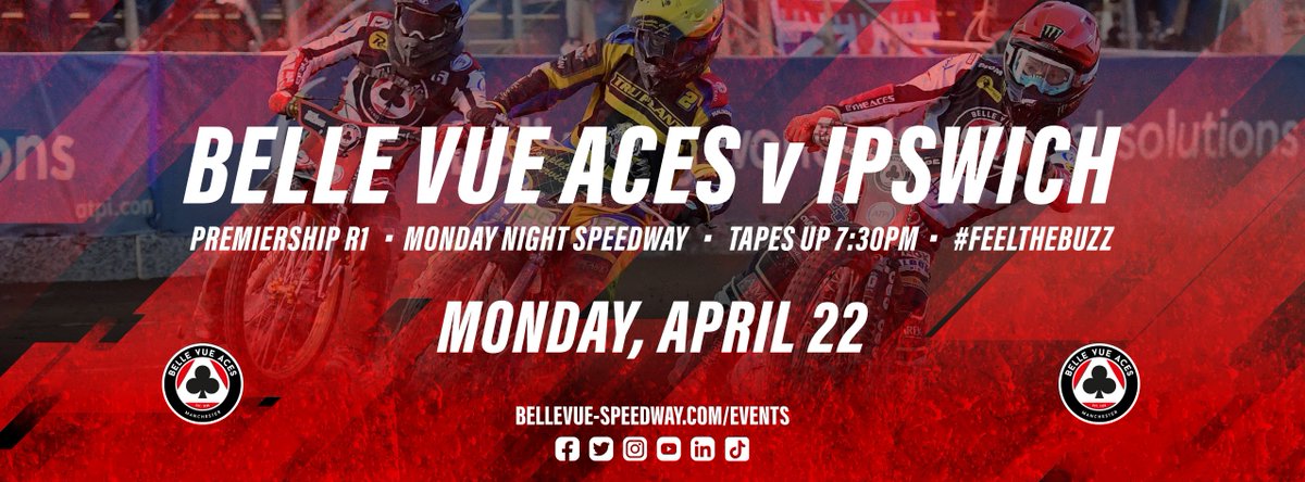 🔴 NEXT IN MANCHESTER ⚫️

🆚 @ipswichspeedway 
📍 National Speedway Stadium
📅 Monday, April 22 @ 7:30PM
🎟️ t.ly/wxIdz

The Witches have the upper hand on aggregate, but the @ATPI_Travel Aces have the upper hand in Manchester!
#FeelTheBuzz #UpTheAces ♣️