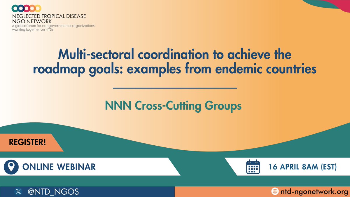 Join the @NTD_NGOs Cross-Cutting Groups today for a webinar on multi-sectoral coordination where we share examples from endemic countries. 13:00 - 14:00 BST Register here👇: bit.ly/4cR0WAg Together we can #BeatNTDs