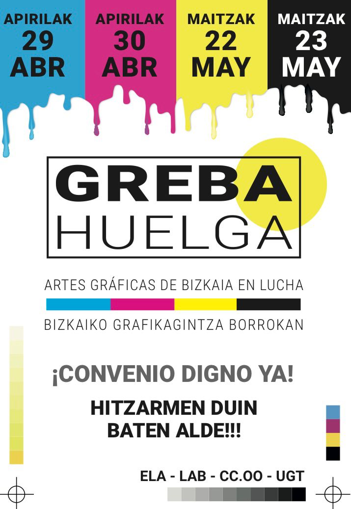 ELA_Sindikatua's tweet photo. 👉🏽La plantilla de #ArtesGráficas de #Bizkaia se concentra ante la patronal #CEBEK
📆 #Huelga 29 y 30 de abril + 22 y 23 de mayo
https://t.co/chqZr5iTzV https://t.co/hSccGvzLQN