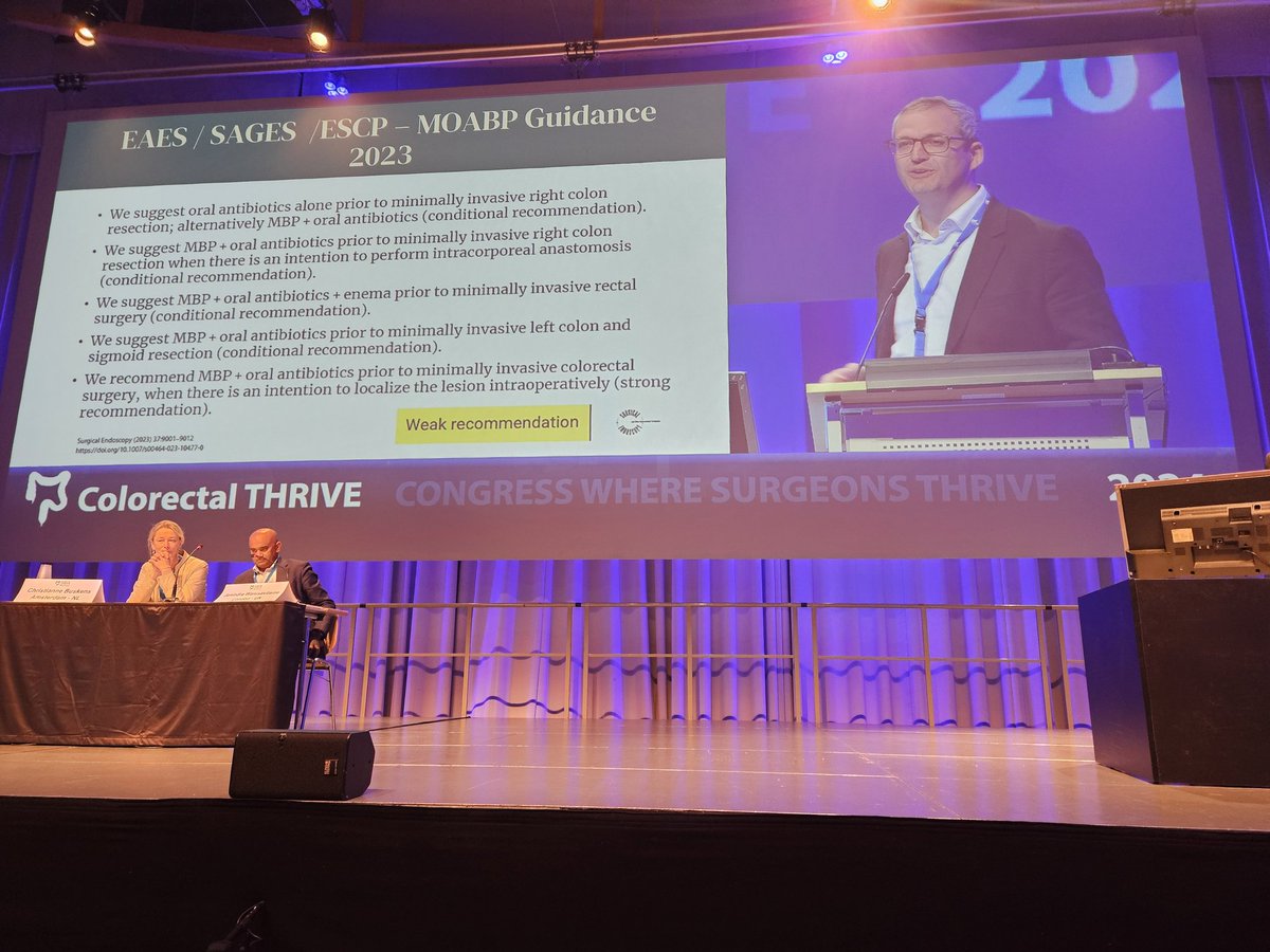 colothrive's tweet photo. Another major highlight of #THRIVE24 by @bowelsurgeon.
We cannot pour antibiotics in people and expect to "sterilize" the gut to get rid of leaks - it does not work, while we are running out of effective antibiotics.
Anastomotic healing is about bowel homeostasis, not mass killing of bugs which we need to maintain proper body functions. Let's move from Germ theory/ bugs are bad to Microbiome theory/homeostasis. If you want to learn more, watch today session on microbiome #THRIVE24 #colorectalsurgery