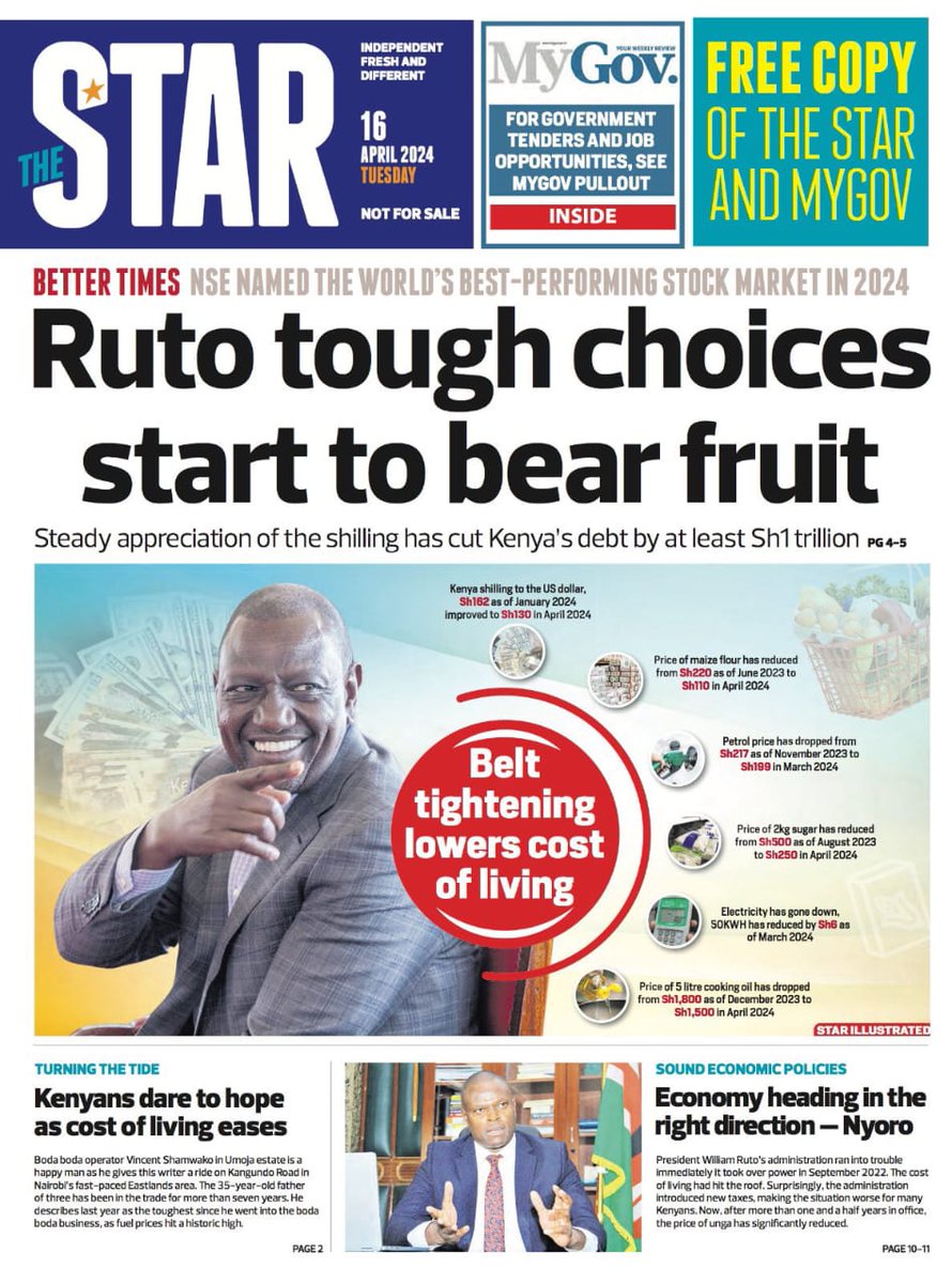 For the first time in a long while, you pick up a newspaper with three top stories ALL POSITIVE. Prezo @WilliamsRuto WINS. Tough choices WIN. Better days are here. God bless our Great Nation, Kenya 🇰🇪🇰🇪🇰🇪