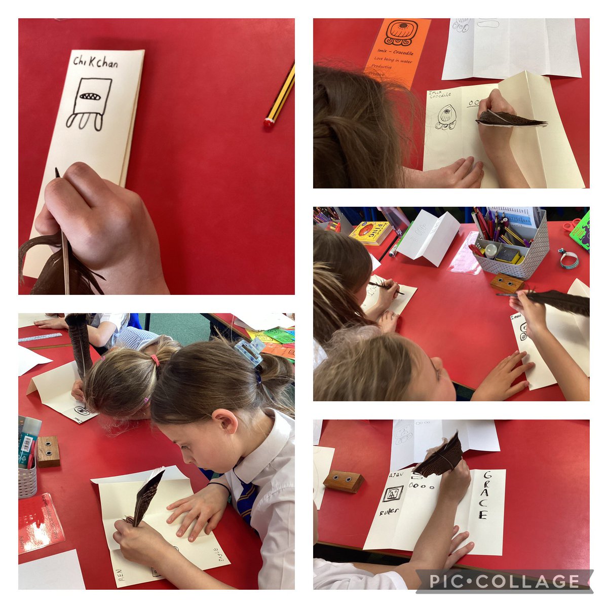 We are creating our own codices using wild turkey feathers and ink. <a href="/history_to_life/">historytolife</a>