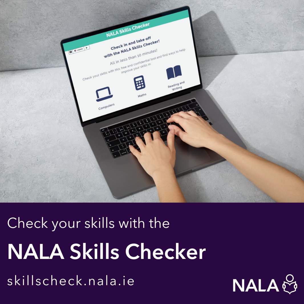 Check your skills online with the NALA Skills Checker. It is an easy-to-use and free online self-assessment tool which helps you check your skills and discover adult education options 📚 👉Get started at skillscheck.nala.ie #LiteracySkills #LifeLongLearning