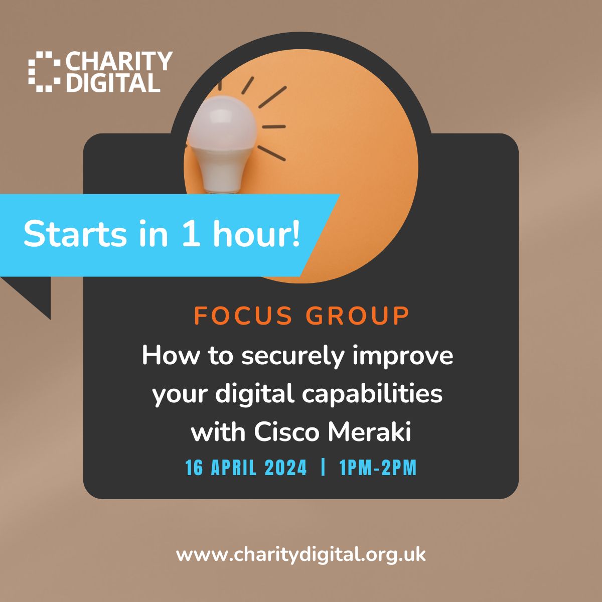 ⏰ ONE HOUR TO GO! ⏰ We'd love to see you there! Join here us here ⬇️ ow.ly/5urE50ReKAX #CharityDigital #Cisco #FocusGroup
