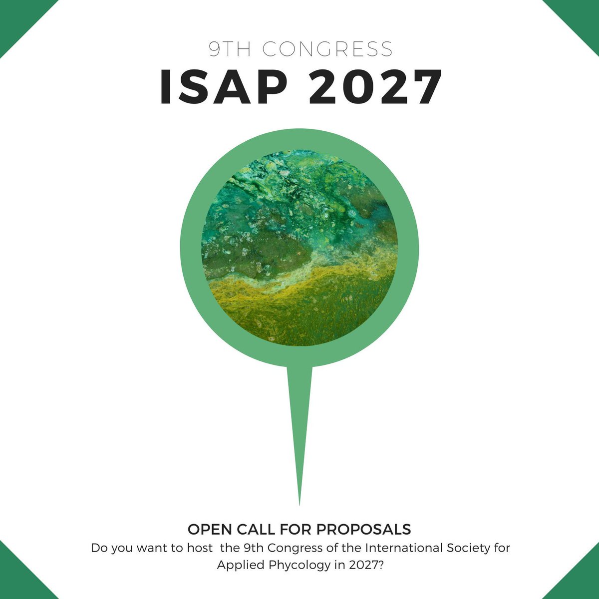 📢CALL FOR ISAP 2027 Are you interrested in hosting the 9th Congress of the International Society for Applied Phycology, 2027? Do you want to showcase your country & what is happening with Micro & Macro algae in your area? buff.ly/43AmPzP Applications end 15th May, 2024