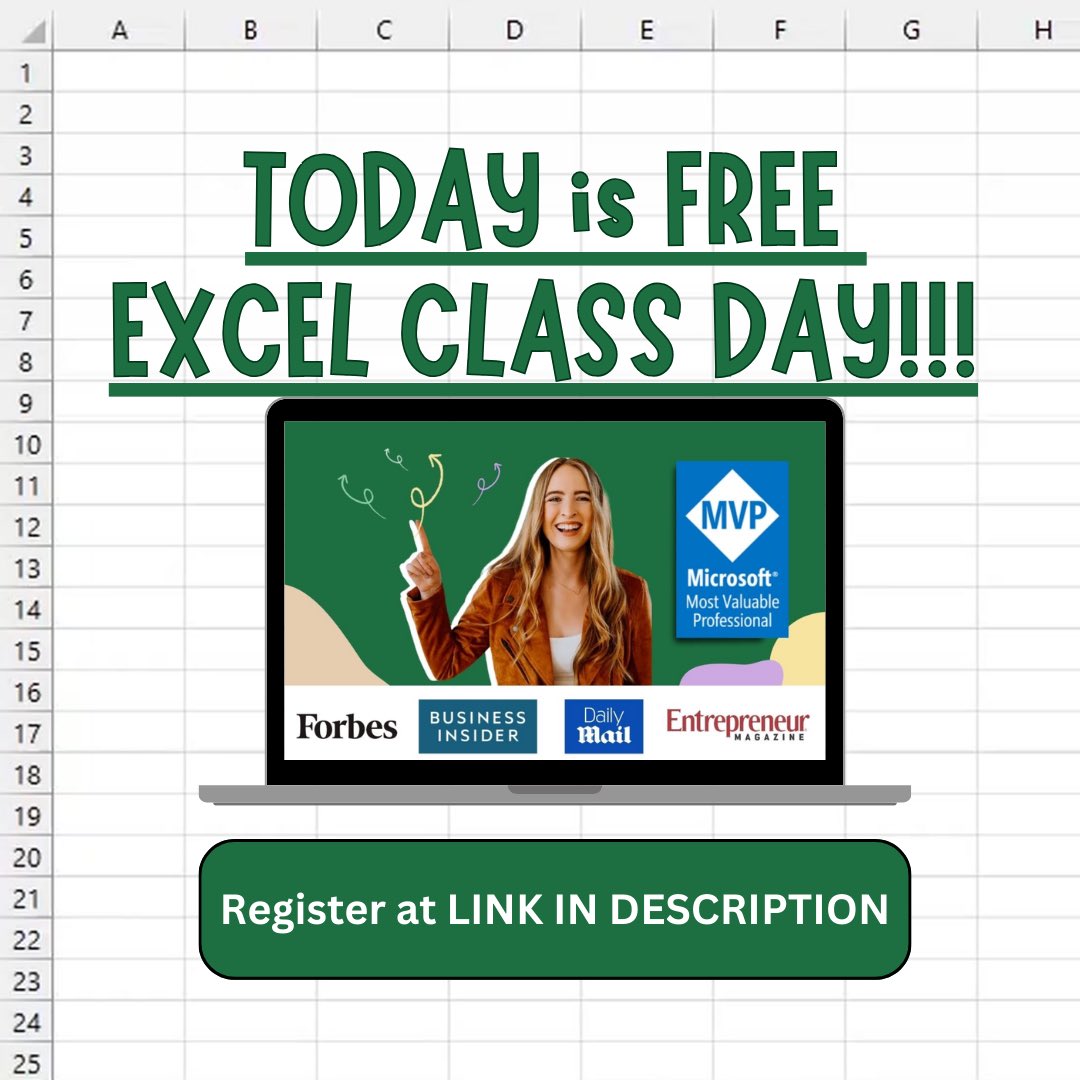 Level up in Excel in one hour!!! 💃🏼 You’re invited to a FREE LIVE Excel class with Miss Excel! 🎉 Register Now + FREE Practice Workbooks: links.miss-excel.com/cheatsheets?re… 🗓️ Date / Time: Tuesday, April 16 at 1:00 PM Eastern Time (ET) 📕 Topics: Pivot Tables & Data Visualization! 🗯️