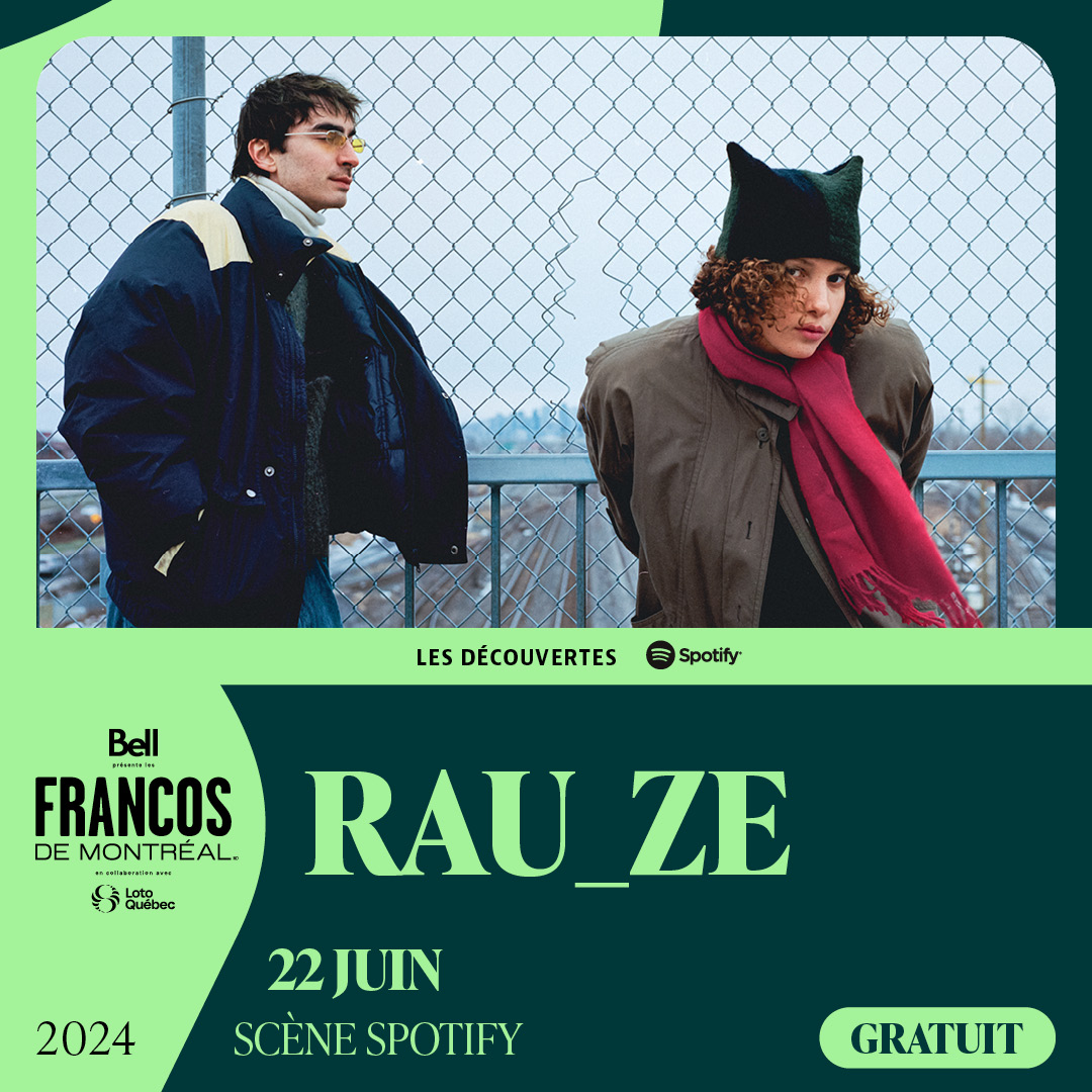 Nouvelle annonce en primeur : Le duo Rau_Ze sera aux Francos cette année en spectacle gratuit sur la toute nouvelle scène Spotify issue de notre nouveau partenariat avec la plateforme 😍 Un bon avant goût de la prog qui sera officiellement dévoilée le 23 avril 👀