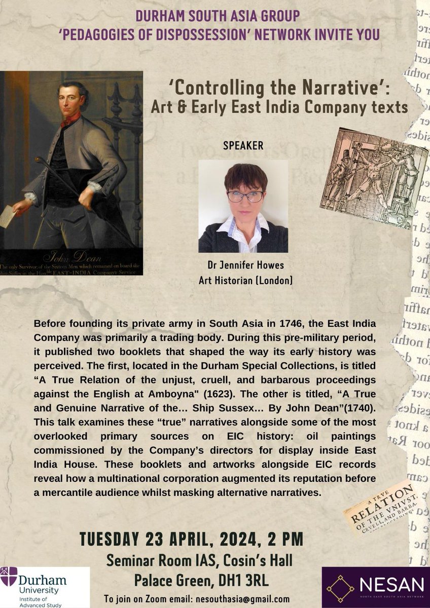 On Thursday 23rd April, @jhowesuk will be giving a talk for The Durham South Asia Group on 'Controlling the Narrative'. All are welcome to attend! See poster for more details. @DurhamIAS @RadhaKapuria