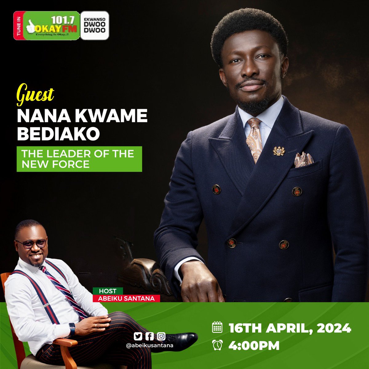 OsagyefoNKB's tweet photo. Don’t miss the drive time radio show today on Okay FM. Tune in to listen to get more insights on Industrialisation,The New Force &amp; National Development #TheNewForce #NKBForPresident https://t.co/HN1itnCEIf