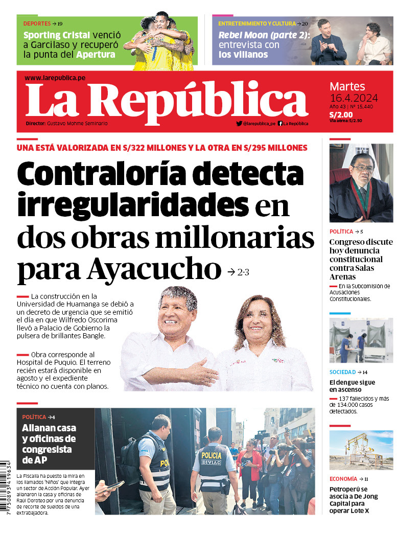 larepublica_pe's tweet photo. 🗞 ¡Buenos días! 👋 Esta es nuestra portada de hoy, martes 16 de abril de 2024 📰

➡️ Recuerda que también puedes leer nuestra versión impresa aquí: https://t.co/XtWOhZCKw9 https://t.co/AwAJLQ3ms7