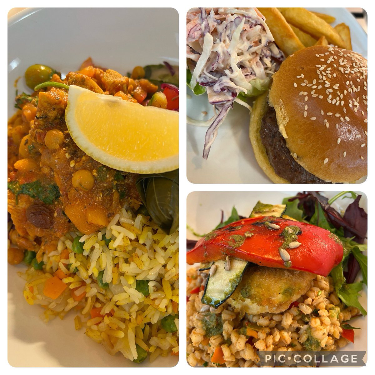 On today’s menu in the St Peter’s EDUkitchen we are serving:

-Chicken Tagine, vegetable rice and salted lemon
-Beef Burger, chips and slaw 
-Panko breaded goats cheese, barley and roasted pepper 

@LoveBritishFood #greathospitalfood