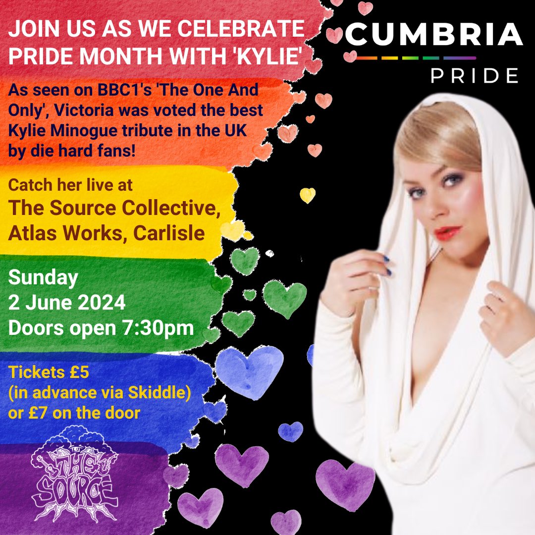 #ForThoseWhoLoveKylie Join us 2 June at the Source to celebrate Pride Month with Victoria as ‘I Should Be So Kylie’ 🎶 Tickets £5 (plus £1 Skiddle fee) on sale now, or £7 on the door Event page: fb.me/e/5hf9eWX8H Skiddle link: skiddle.com/e/38255930 #PrideMonth2024