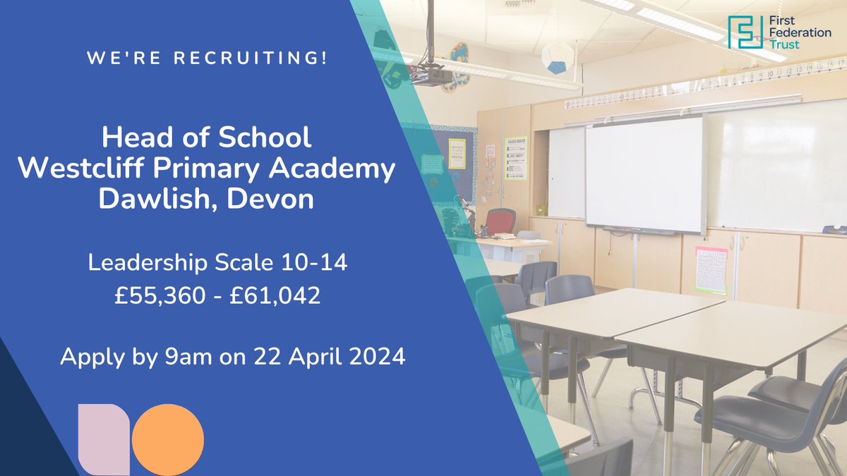 FirstFederation's tweet photo. We're recruiting for Head of School at Westcliff Primary Academy in #Dawlish #Devon - closing date Monday 22 April. Visit @mynewterm for more info:
https://t.co/ObkZTq3eVS

#devon #teacher #teacherjob #teaching #teachingjob #headteacher #headteacherjob #devonjobs @devonjobs https://t.co/0cdZEeVwSS