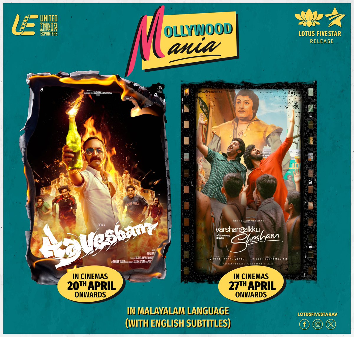 Mollywood Mania in Malaysia 

#Aavesham Releasing on 20th April 2024

#VarshangalkkuShesham Releasing on 27th April 2024

Malaysia Release by @LotusFivestarAV
@uie_offl Mr. @Mdanees_3