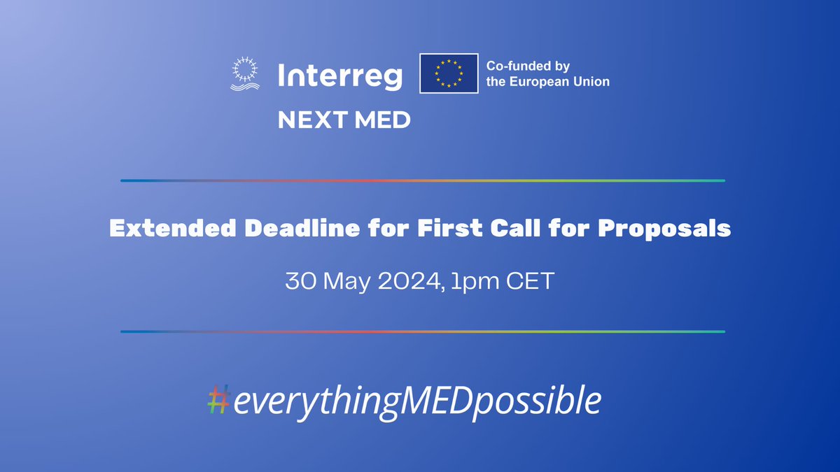 📢 Ampliado el plazo para la primera convocatoria del Programa Interreg #NEXTMED 👇 

📅 Hasta el 30 de mayo de 2024.
 
✳ ¿Crees que te vendría bien una mano para revisar y mejorar tu propuesta? ¡No dudes en escribirnos a info@eurovertice.eu! 

#FondosEuropeos #Interreg