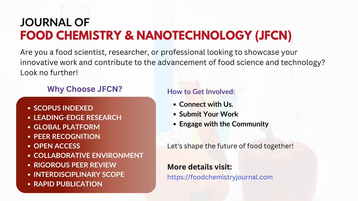 JFoodChem's tweet photo. 🔍 Are you passionate about revolutionizing the food industry through cutting-edge research and nanotechnology? 🤔🔬

🔬Share your manuscript, research, or personal insights and witness your contributions being published!📷

Let's amplify the impact of our collective efforts! https://t.co/2hUh1F60rb