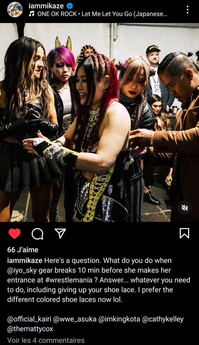 Wow, #IyoSky's gear broke 10 minutes before her #WrestleMania entrance, that must have been incredibly stressful ! 

That's probably why she lost. 🤔

#DamageCTRL