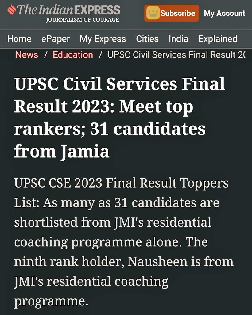 @syedurahman 31 candidates are from Jamia 👏😎

The university, which has been a target of police brutality

It's a befitting reply to those who demonize the students of Jamia, including the Godi media & the ruling Prime Minister Modi

indianexpress.com/article/educat…

@jamiamillia_ #UPSC2024