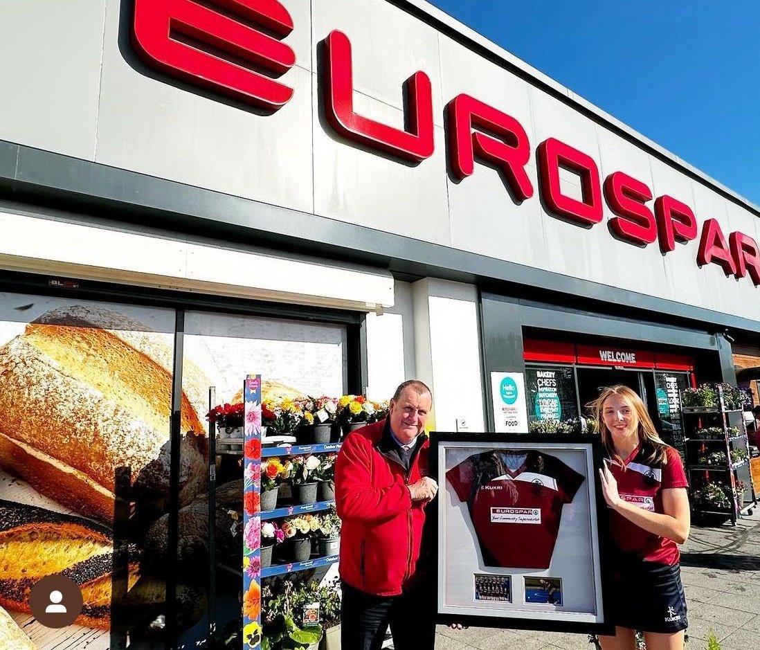 Our 1XI Captain, Sophie, delivered a framed 1XI shirt to @eurospar_ni Victoria Road today. This is a small token of our appreciation of the support that Eurospar has given us. We are grateful to work with a company that has invested in local sport in the community. #ThankYou