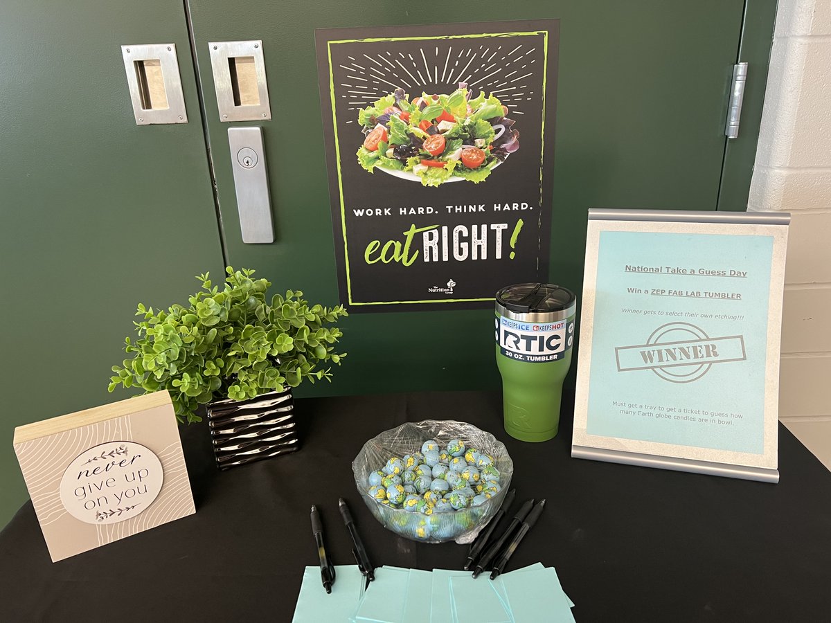 Zeps_Cafe's tweet photo. National Take a Guess Day fun at SHS yesterday.  Congrats to Julien Nickell for having the winning guess of 72.  Julien won a RTIC with choice of inscription by  @NLSD_Huck https://t.co/MeuzRRRlou