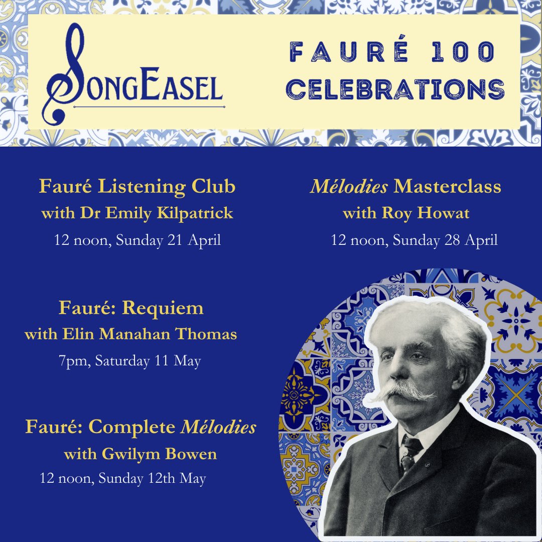 A veritable feast of Fauré! ✨🇫🇷🎶 Join us at four special events as we mark #Fauré100, including the Requiem with @elin_manahan, a Masterclass with Roy Howat, and complete mélodies starring @gwilymbowen 🌟 This Sunday, join us for a Listening Club hosted by @DrEKilpatrick 🎶