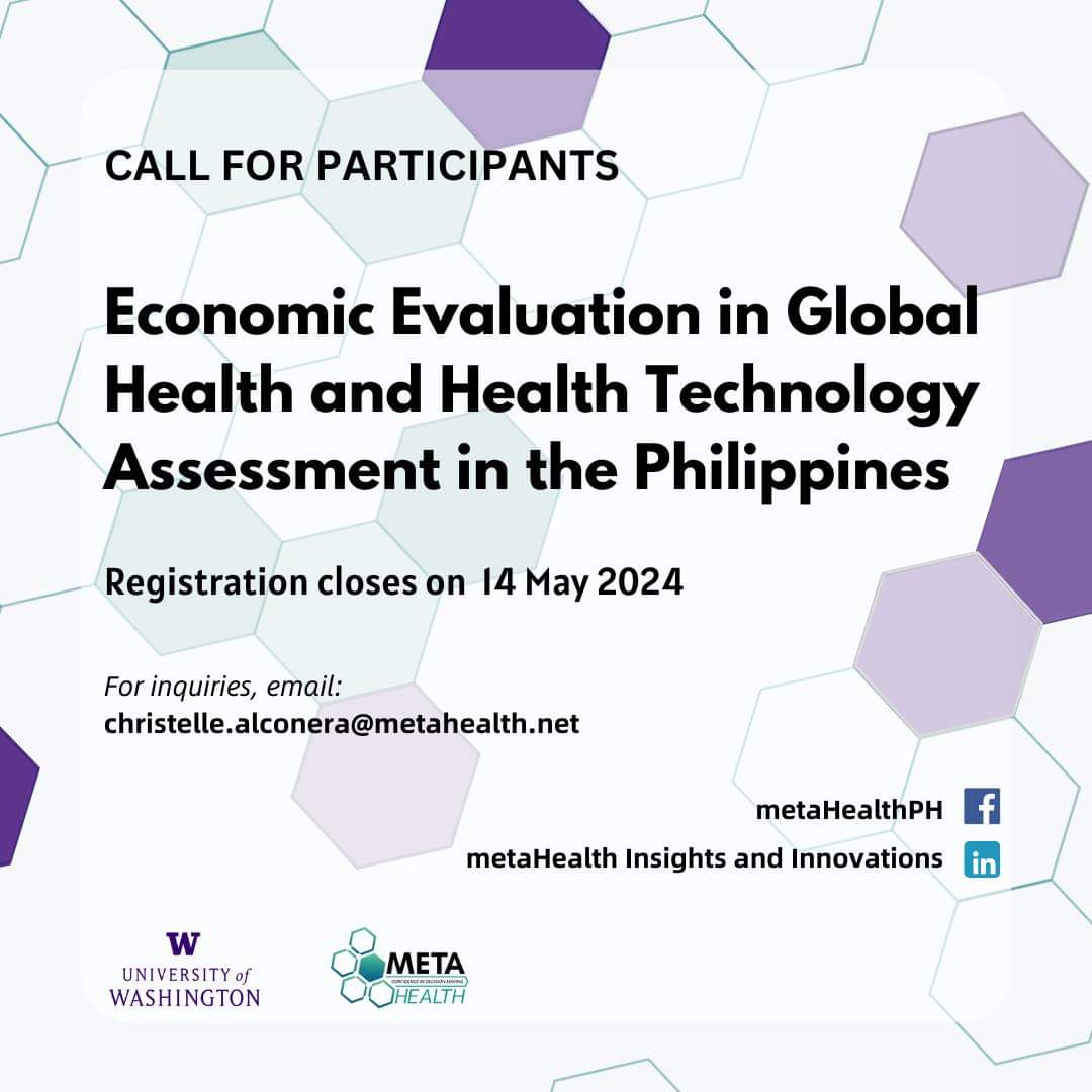 @metaHealthPH, one of PSPHP's partner organization, will be the Philippine-based site facilitator for University of Washington's 'Economic Evaluation in Global Health' 10-week online course. Learn not only from the course but also from local resource persons. Apply now!