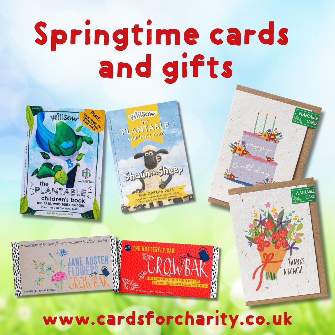 Springtime cards and gifts! Plantable seed cards, children's books and fabulous grow bars! Shop our full range of plantable cards and gifts today: bit.ly/49C7Bw9 #sustainable #charity #gardening #GardeningTwitter