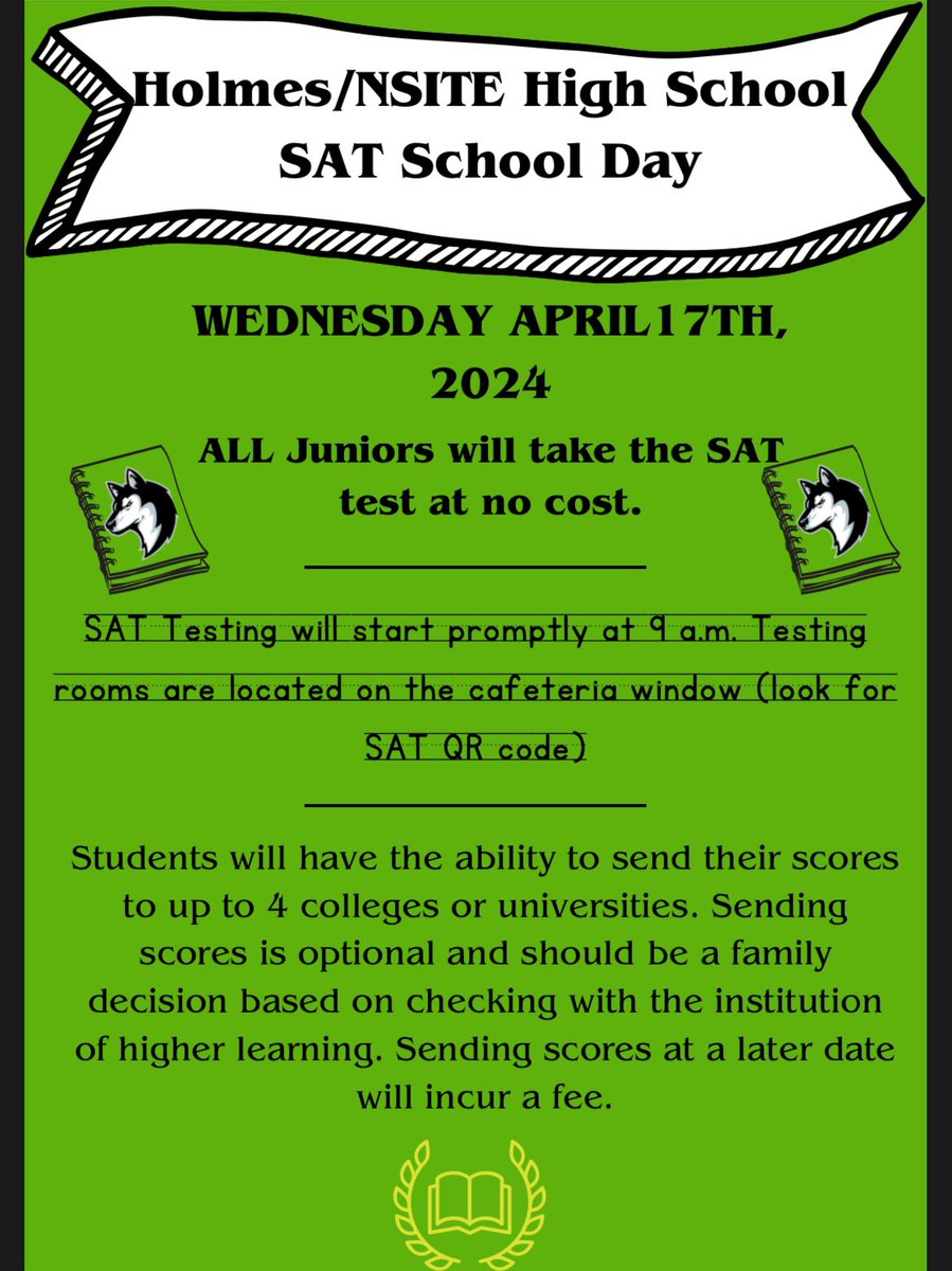 SAT School Day - Wednesday, April 17th. 💚💛