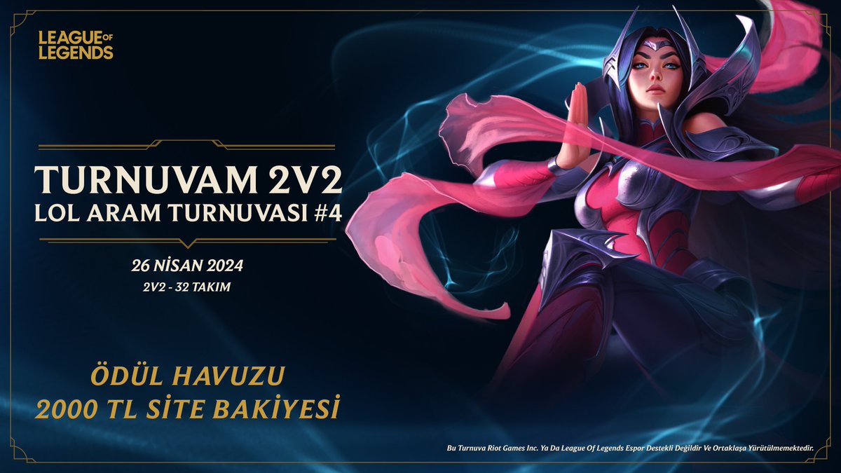 turnuvamcom's tweet photo. #LeagueOfLegends 2v2 Aram Turnuvası Başlıyor!🎉
⏰ 26 Nisan 19:00
🎁 2.000₺ @foxepincom Site Bakiyesi
🚹 Katılım Limiti: 32
🎯 Turnuva Türü: 2v2
👉🏻Kayıt ve detylar için: https://t.co/Z62DrMdKkU
#turnuvamcom #turnuva #espor https://t.co/2JxmtyPtEx