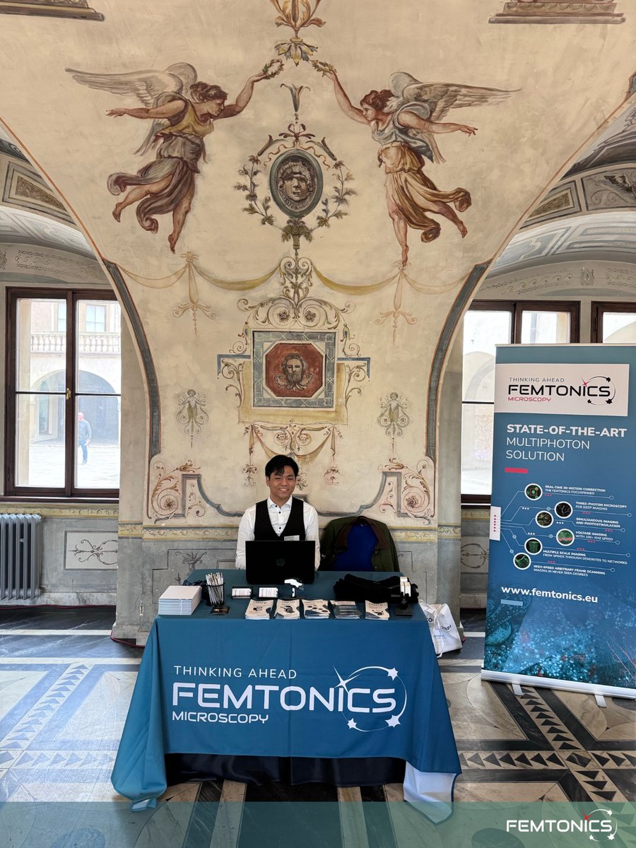 Femtonics's tweet image. Elegance meets expertise at #Optogen2024 in 𝐏𝐫𝐚𝐠𝐮𝐞! Our team, led by our senior sales manager, Nikita Mikhailov and our talented junior sales manager, Christian Isidro, is representing us at this classy venue! Meet them at our booth and discover the latest trends in 2P…