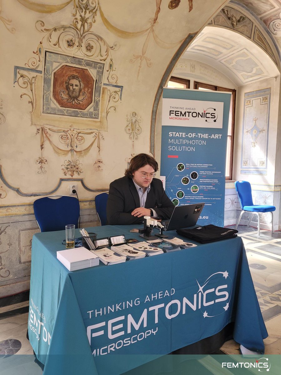 Femtonics's tweet image. Elegance meets expertise at #Optogen2024 in 𝐏𝐫𝐚𝐠𝐮𝐞! Our team, led by our senior sales manager, Nikita Mikhailov and our talented junior sales manager, Christian Isidro, is representing us at this classy venue! Meet them at our booth and discover the latest trends in 2P…