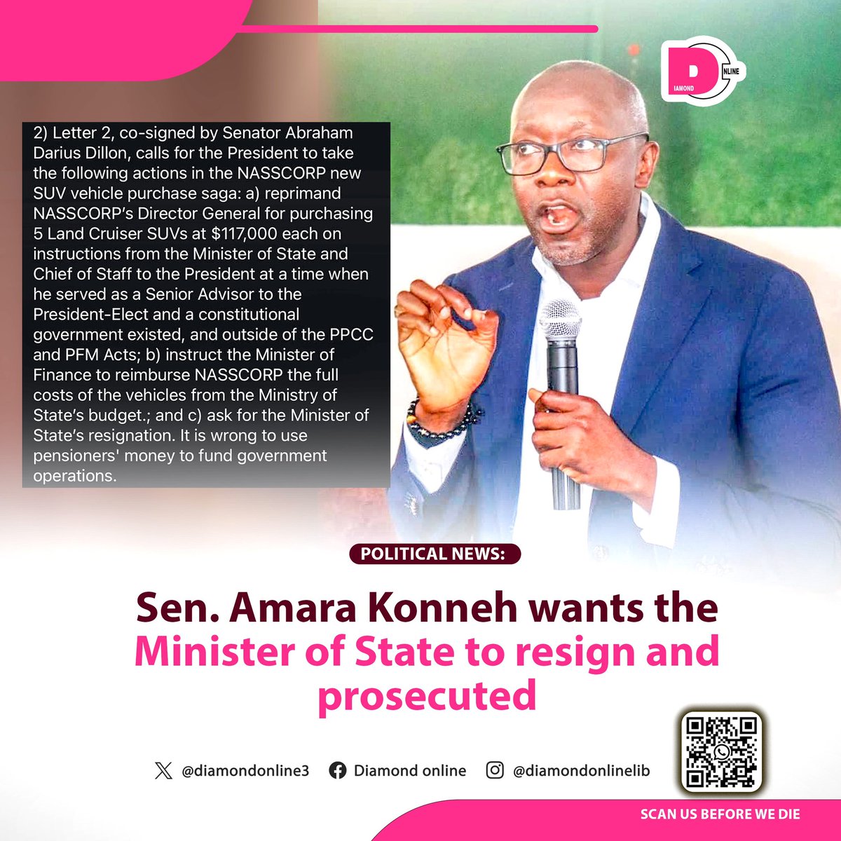 The Minister of State and Chief of Office Staff to Pres. Joe Boakai, Min. Sylvester Grisby has come under intense pressure from “rescue” Senator Amara Konneh of Gbarpolu County, requesting his resignation.