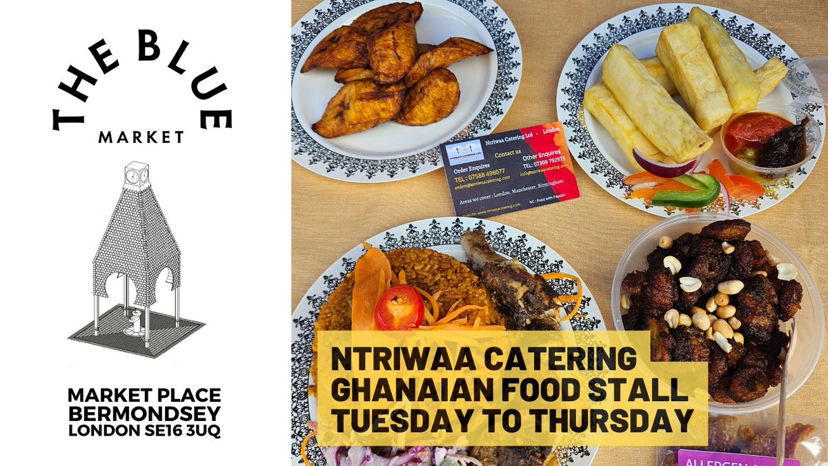 Visit Ntriwaa Catering stall at @thebluemarket at lunchtime and taste authentic Ghanaian food. Also available on Uber Eats and Deliveroo if you can make it to the market. (only trading days) Find street food traders Tuesday to Saturday at Market Place, #Bermondsey, London SE16