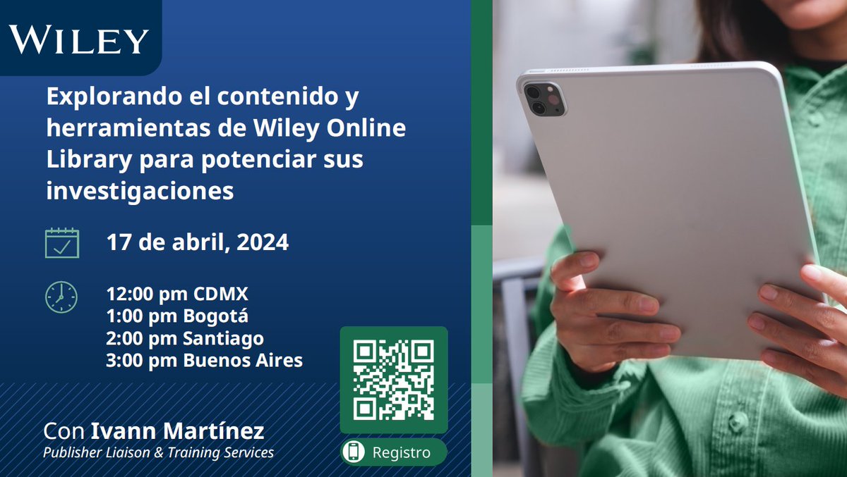 📢  ¡Los invitamos a registrarse para nuestra sesión de mañana sobre #Wiley y cómo utilizar herramientas para potenciar sus investigaciones!
🔗 Registro: m.ebsco.is/ugOHt

#Capacitación #Wiley #investigación #EBSCO