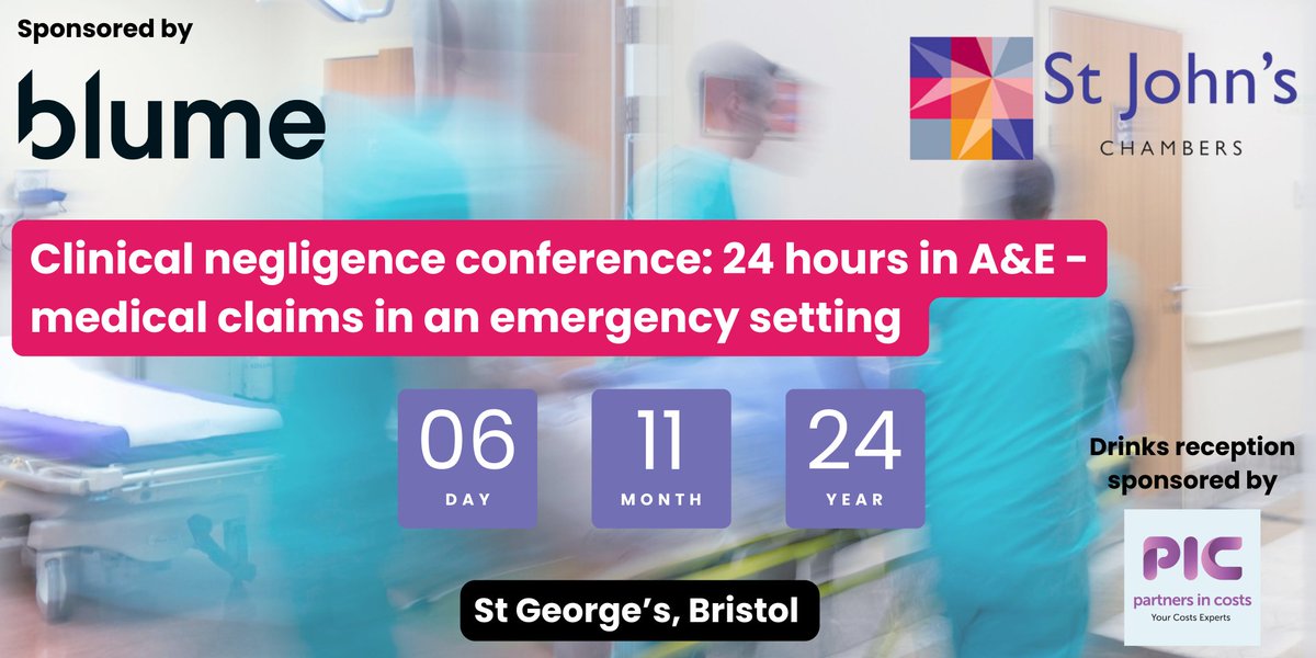 📣 SAVE THE DATE: Our Clinical Negligence team are hosting a seminar for claimant and defendant clinical negligence #lawyers of all seniority at St George’s Hall in Central Bristol. This year’s theme is 24 hours in the #Emergency Room, looking at medicolegal issues arising out…