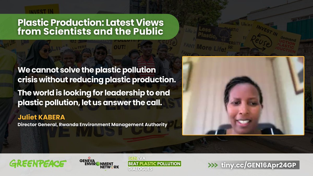 @Greenpeace @GreenpeaceSEA @GRIDArendal @ScientistsCoa @pewenvironment @Juliet_Kabera @ciel_tweets @DudayevRayhan @BCarneyAlmroth @HACplastic Opening the dialogue, Juliet Kabera of #Rwanda, @HACplastic member, underscores the importance of reducing #plastic production as it tackles the #TriplePlanetaryCrisis across the board. ▶️ hactoendplasticpollution.org/hac-member-sta…