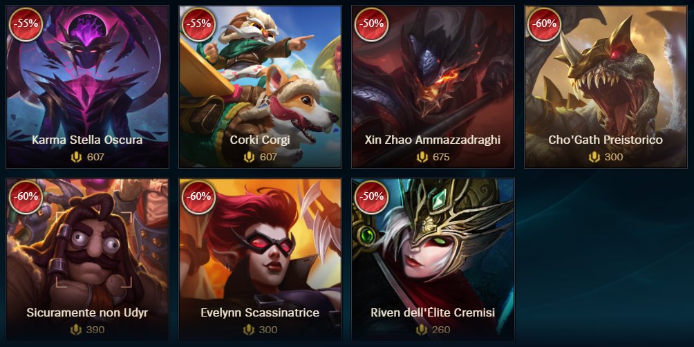 📢[League Of Legends]📢

Saldi all'orizzonte! 

Ecco a voi le skin scontate della settimana. ✨