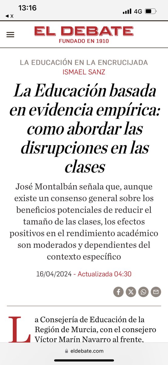 Basar las medidas educativas en evidencia empírica y llevar la investigación a aplicaciones prácticas en los centros educativos. Hoy comento en EL DEBATE la jornada de Consejeria de Educación de Murcia. @Educarm @VictorMarinNav eldebate.com/educacion/2024…