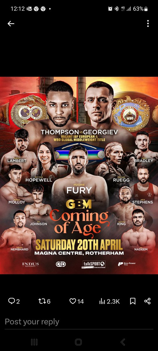 FIGHT WEEK @gbm_sports 
Last bell boxing will be in attendance for Thursdays Presser, Fridays Weigh-in and Fight Night , The Return of @hughiefury, European + WBO Global middleweight titles up for grabs , Commonwelth fly Title @NicolaHopewell
@Gemma_Ruegg  can't wait for Saturday