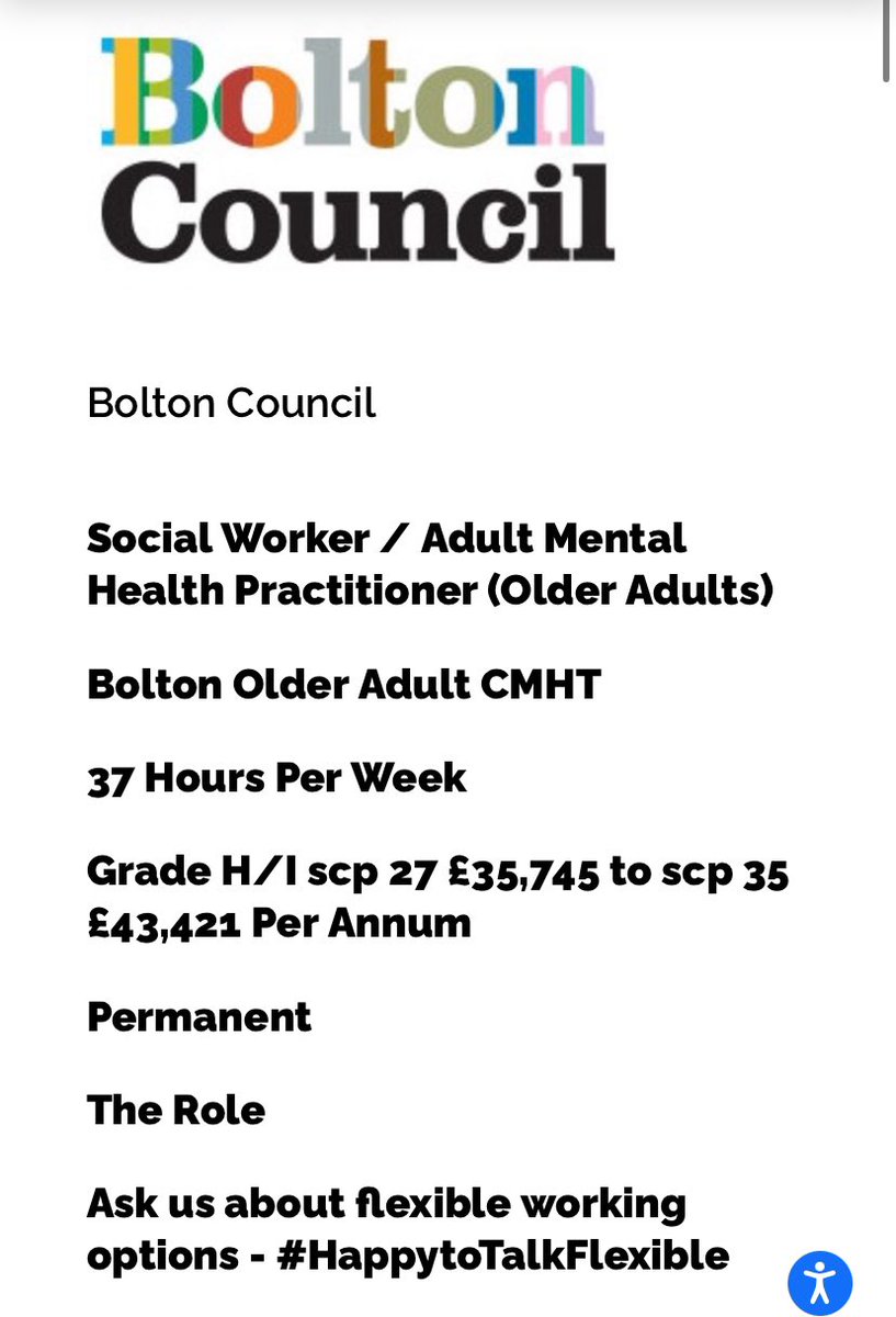 CBrackenNHS's tweet photo. Are you an enthusiast social worker looking to improve the provision for older adults in Bolton? Then why not take a look at this fantastic opportunity in Older Adult CMHT? 
Link in the comments. 
@GMMH_NHS @boltoncouncil https://t.co/1Zi4AygdHG