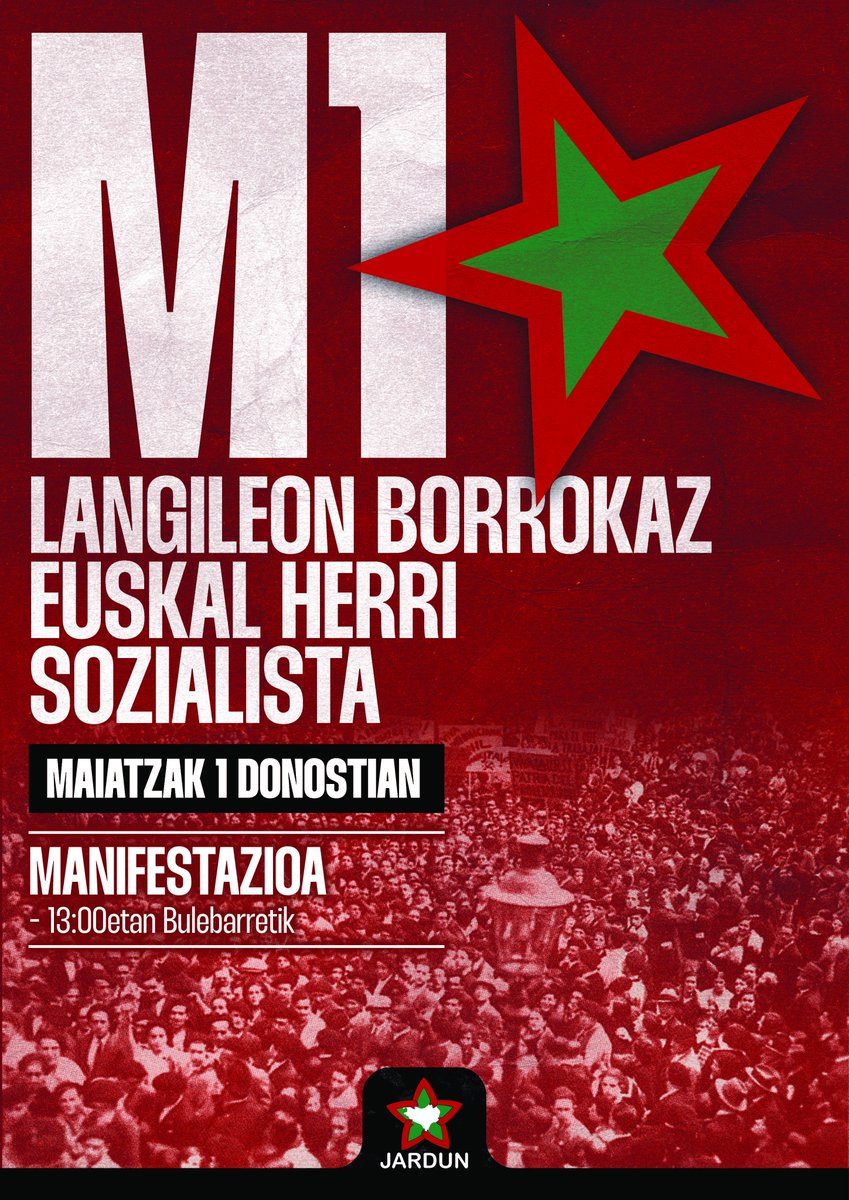 JardunK's tweet photo. LANGILEON BORROKAZ EUSKAL HERRI SOZIALISTA! 

📅 Maiatzaren 1ean 
⏰ 13:00etan 
📍 Bulebar, Donostia 

Jardun independentzia eta sozialismoaren alde! https://t.co/zS9nPBcKsn