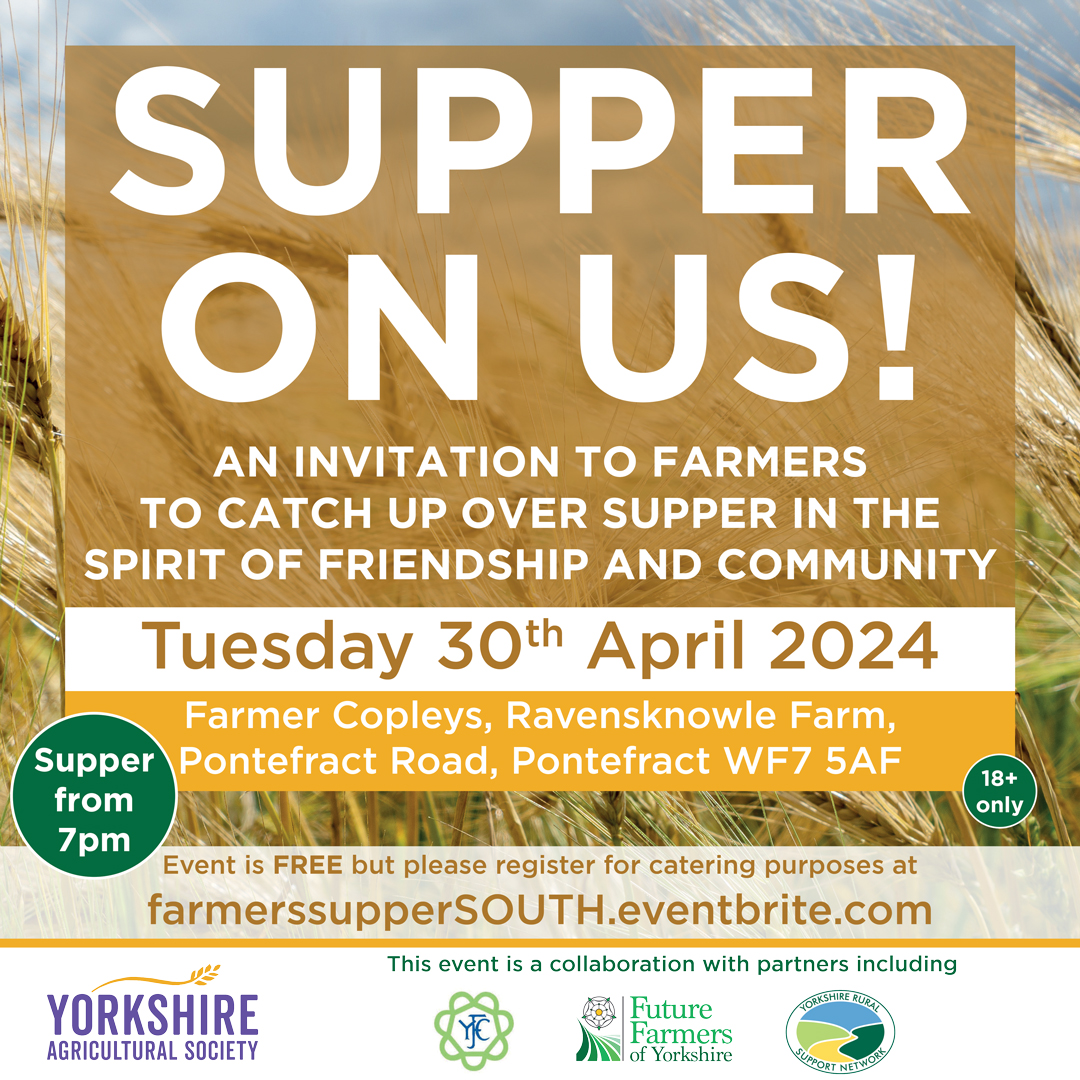 An invitation strictly to farmers, in collaboration with <a href="/YorkshireYFC/">Yorkshire YFC</a> <a href="/FutureFarmerYAS/">Future Farmers</a> and our Yorkshire Rural Support Network.

'Supper on us' - a reminder of the power of community amid the wet weather challenges 🍽️

Full details and book your place ▶️ yas.co.uk/supper-on-us-a…