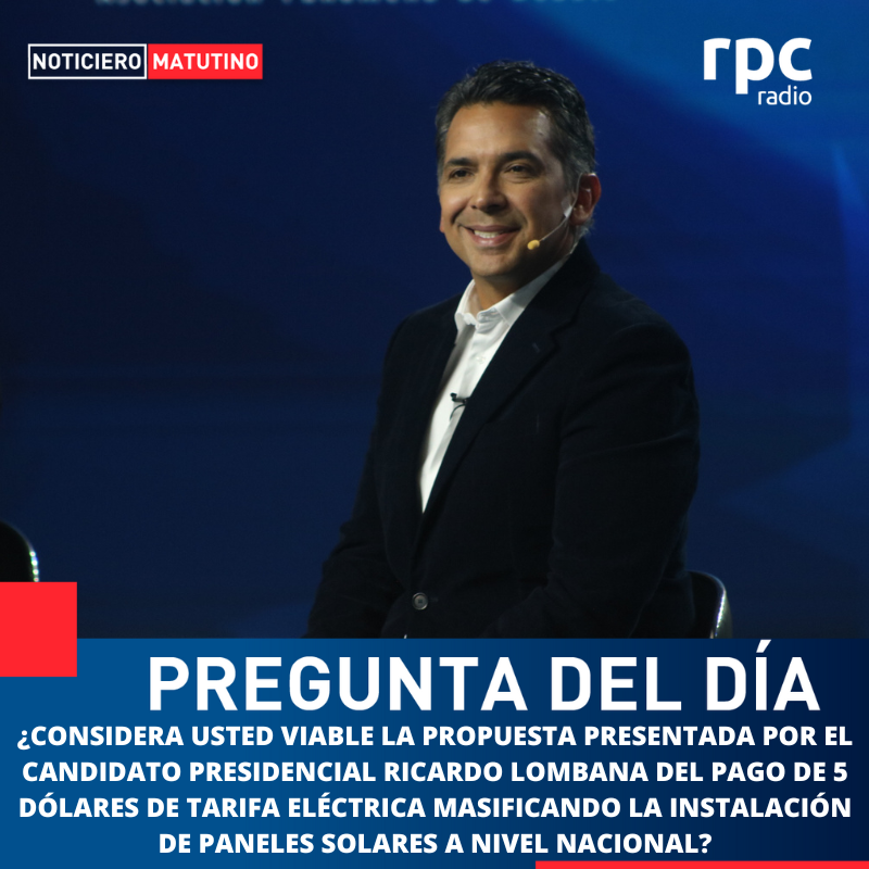 rpc_radio's tweet photo. PREGUNTA DEL DÍA 

¿Considera usted viable la propuesta presentada por el candidato presidencial Ricardo Lombana del pago de 5 dólares de tarifa eléctrica masificando la instalación de paneles solares a nivel nacional?

#RPCRadio https://t.co/RUC19ZiSMG