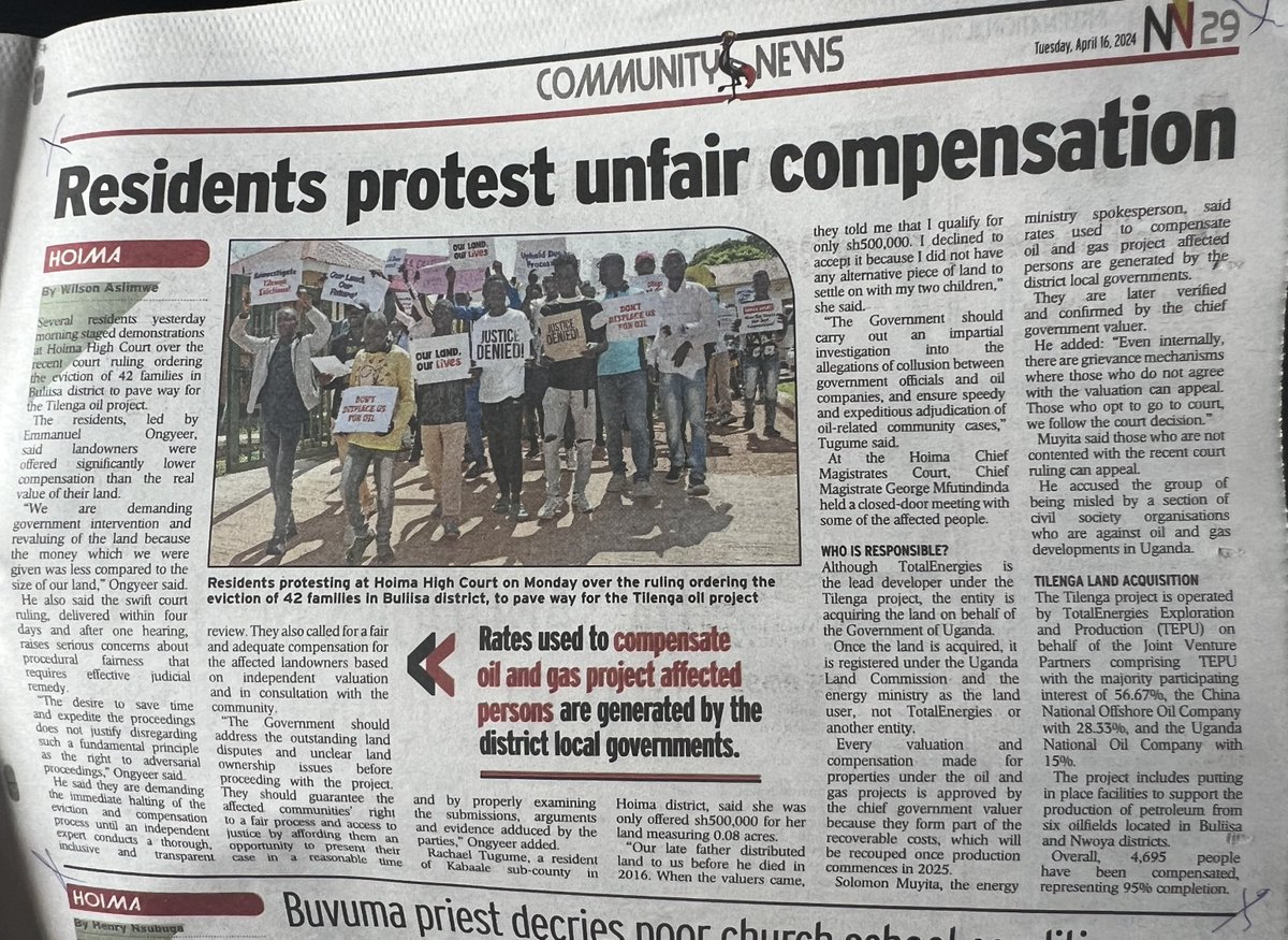 'Residents protest unfair compensation' Fair and transparent land valuation, adequate compensation for lost livelihoods should be exercised🎷🎷🎷🎺🎺🎺🥁🥁🥁🥁🥁. @stopEACOP @AfiegoUg @YGCUganda @Eacophostcmty  @IGPU
#JusticeForOilAffectedCommunties